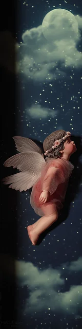 Free angel bookmark featuring a cute flying baby angel